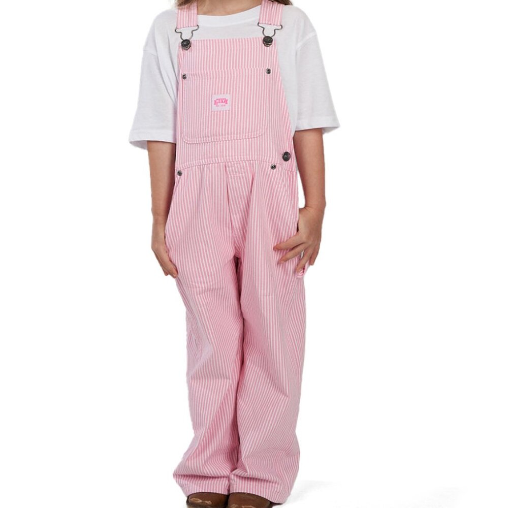 KEY Pink White Striped Denim Bib Overalls Toddler Size 18 Months